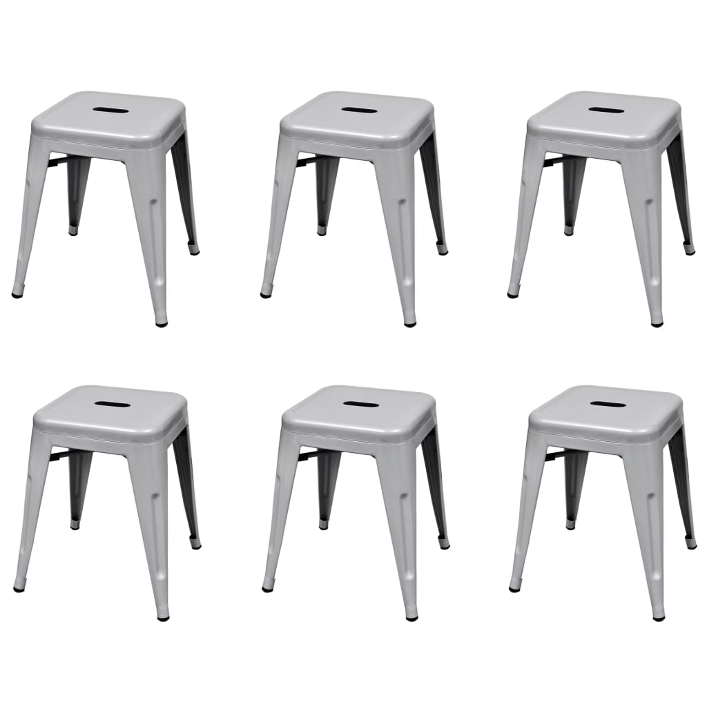Set 6 tabureti stivuibili, vidaXL, Otel, 39 x 39 x 46 cm, Gri